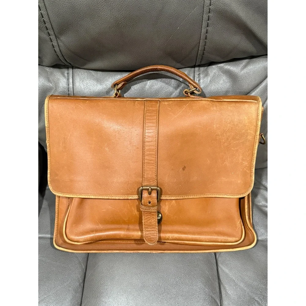 Green Fields America Tan‎ Full Grain Leather Briefcase Satchel Made in USA
